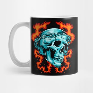 skull head jesus crown on fire Mug